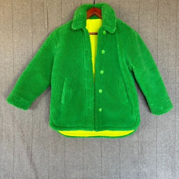 Eaves Signy Green Faux Shearling Lime Interior Reversible Oversized Shacket - Picture 5 of 13